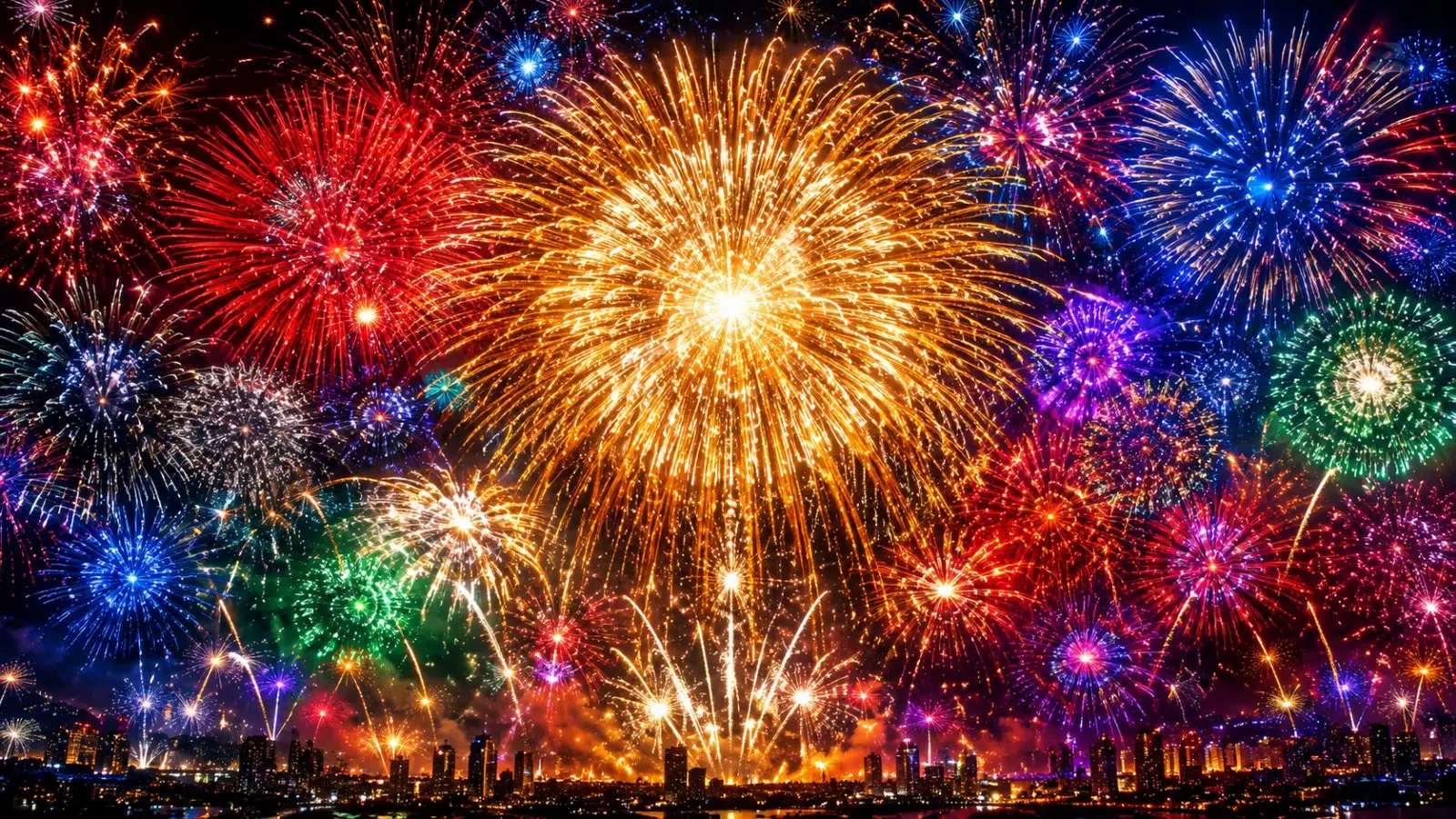 Portada del test de personalidad sobre tipos de fuegos artificiales con un espectáculo de explosiones de colores iluminando el cielo nocturno