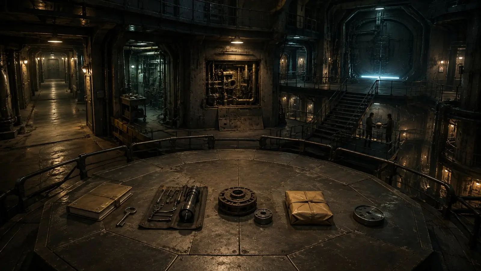 Cubierta del quiz sobre Silo con un complejo subterráneo industrial, una mesa circular con objetos y pasillos oscuros que invitan a investigar secretos